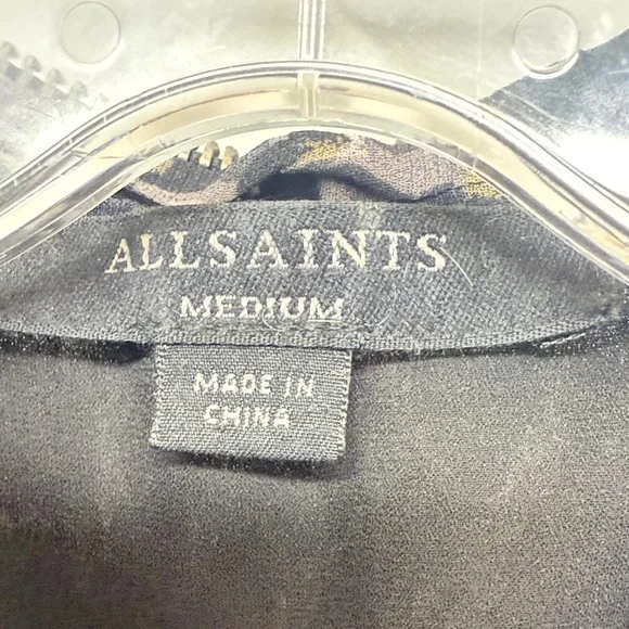 All Saints Black and Gray Flowing Animal Print Zip Midi Tie Dress - Picture 2 of 7